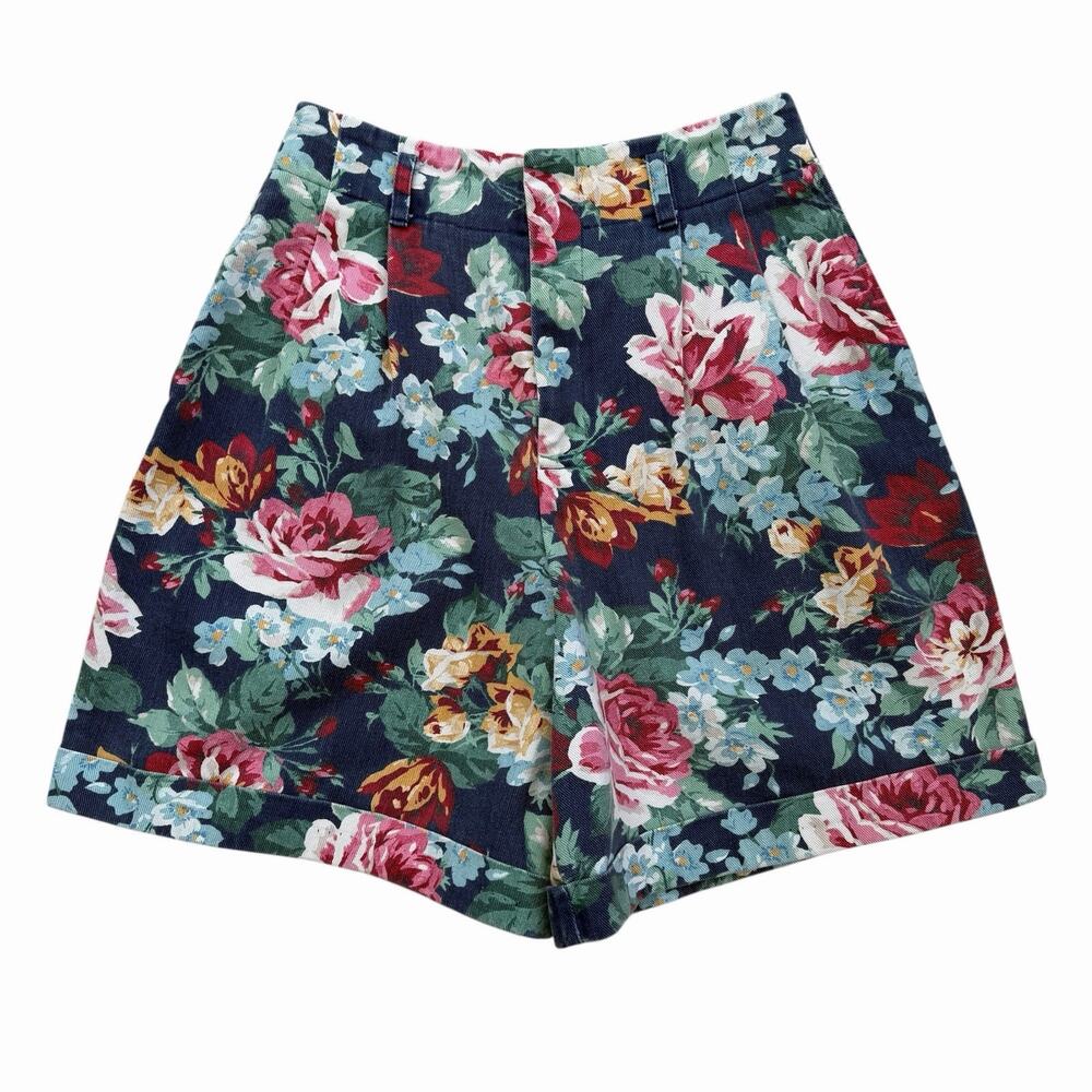 Vintage 90’s Floral Denim Shorts, High Waist Mom Shorts, Small